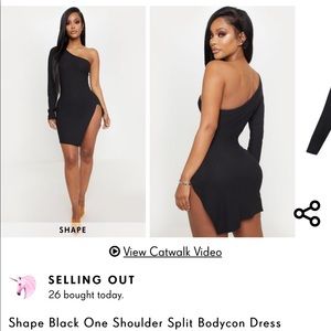 shape black one shoulder split bodycon dress